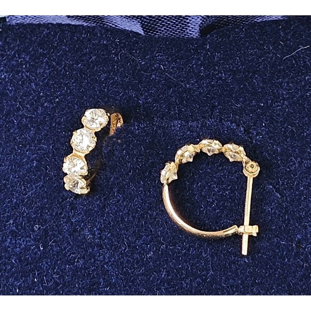 18K Small Gold Hoop Earrings 1 Gram, Crystal Stone Accents